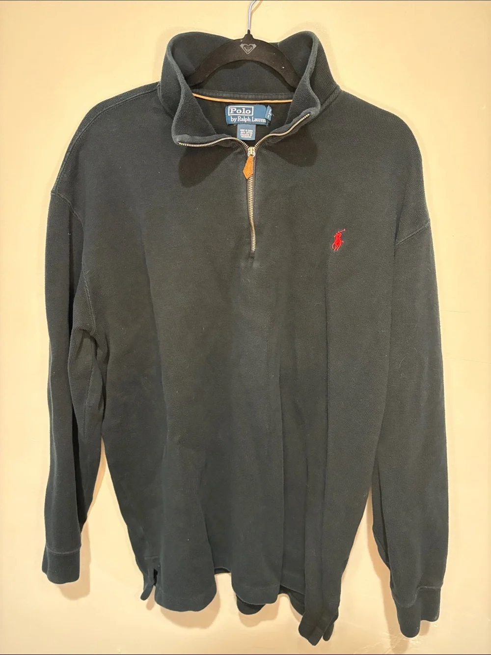 Polo by Ralph Lauren black cottonquarter zip pullover sweater - Men's XLT